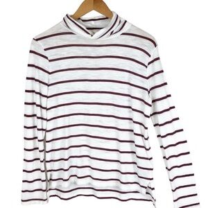 Madewell Long Sleeve Maroon Striped Turtleneck Top T-Shirt